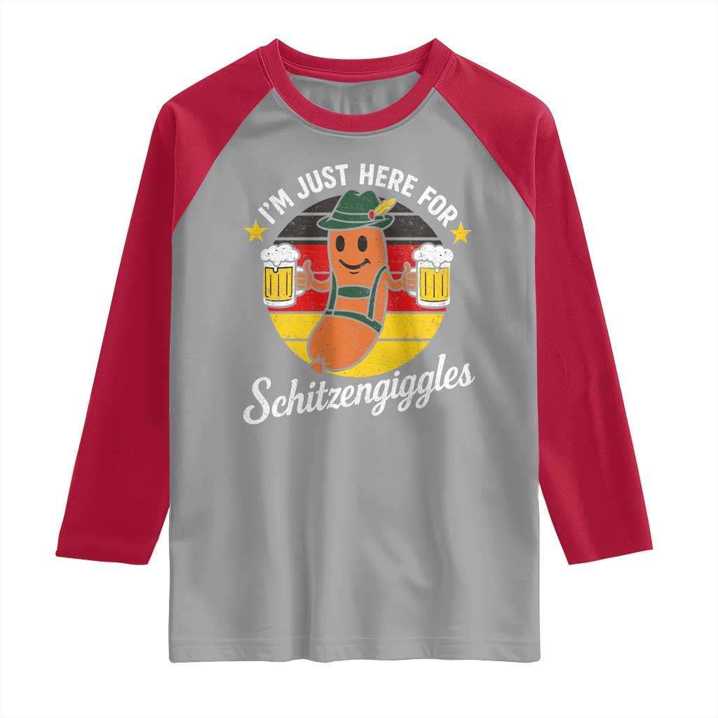 Funny Oktoberfest Raglan Shirt Just Here for Schitzengiggles German Flag - Wonder Print Shop