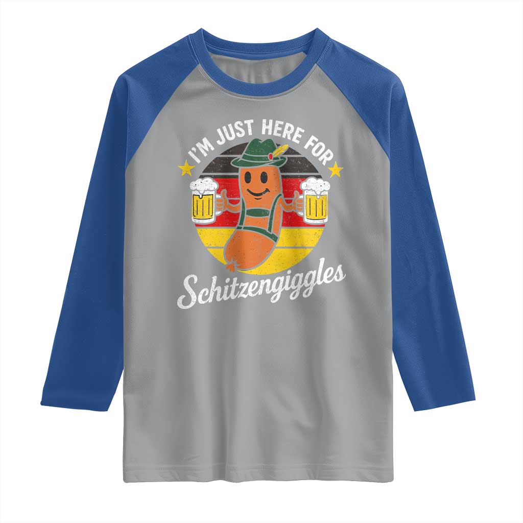 Funny Oktoberfest Raglan Shirt Just Here for Schitzengiggles German Flag - Wonder Print Shop