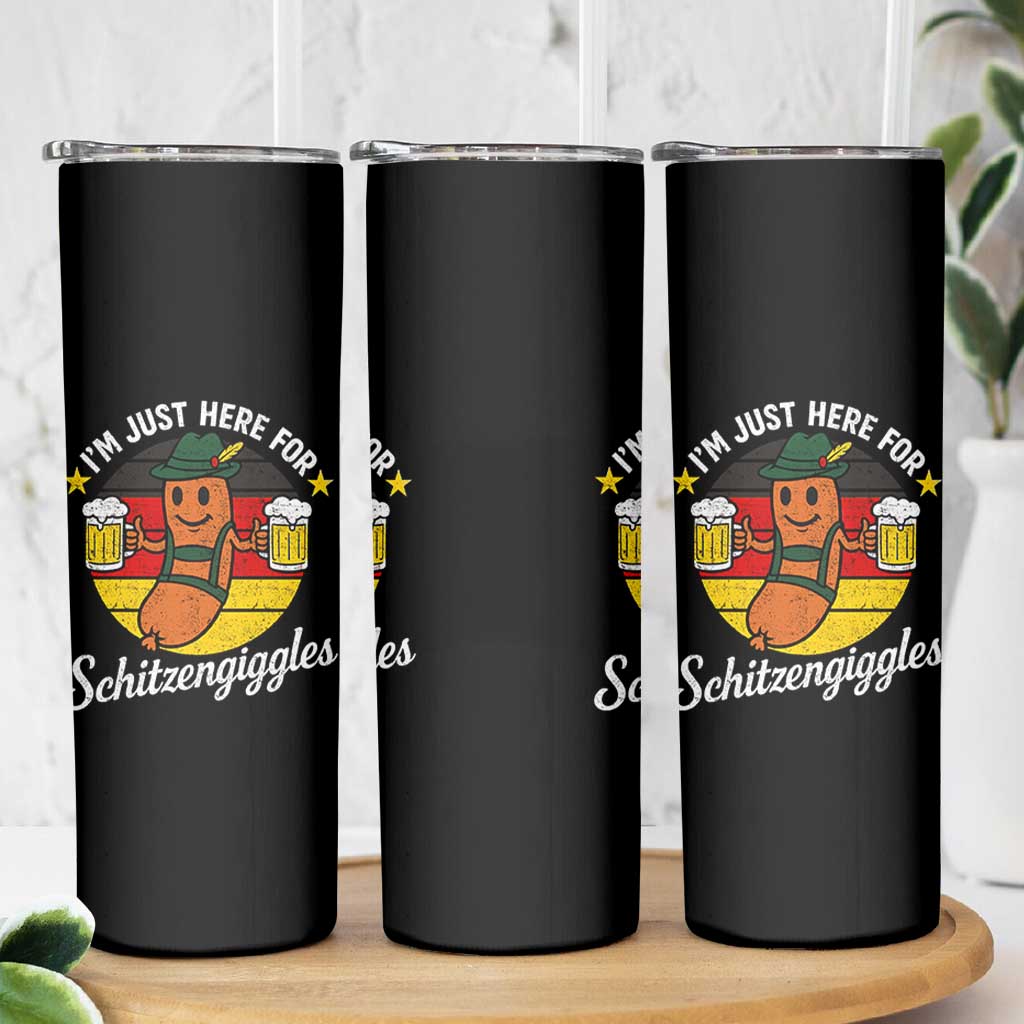 Funny Oktoberfest Skinny Tumbler Just Here for Schitzengiggles German Flag - Wonder Print Shop