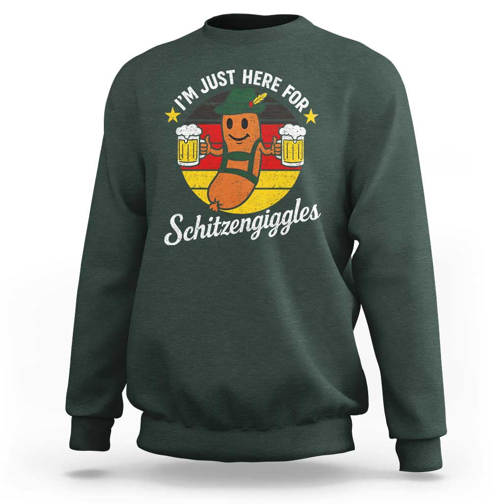 Funny Oktoberfest Sweatshirt Just Here for Schitzengiggles German Flag - Wonder Print Shop