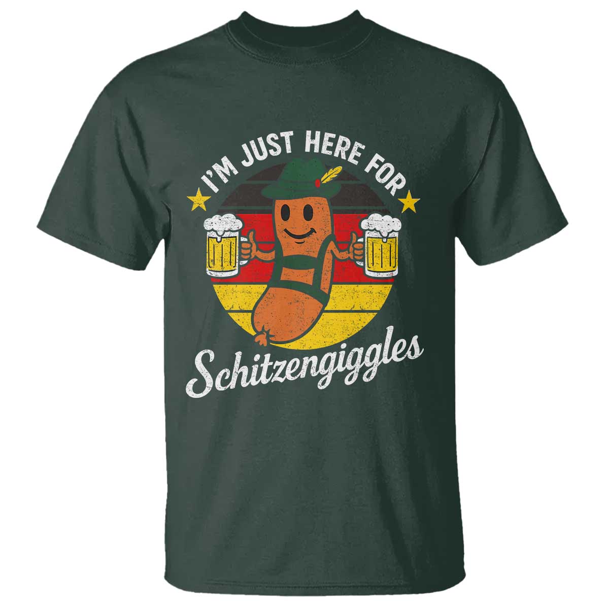 Funny Oktoberfest T Shirt Just Here for Schitzengiggles German Flag - Wonder Print Shop