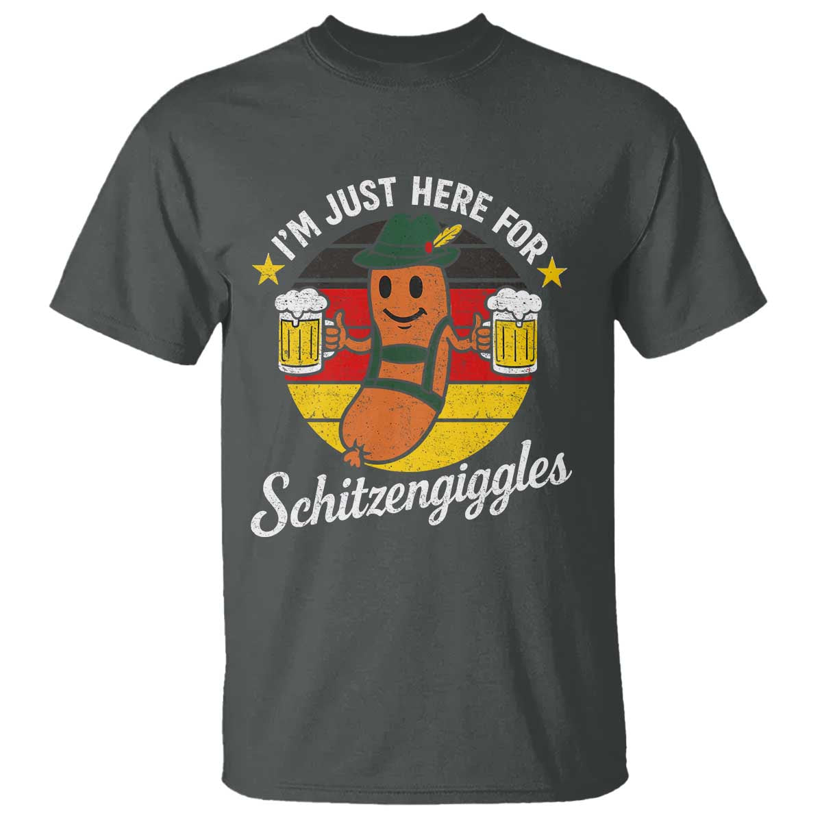 Funny Oktoberfest T Shirt Just Here for Schitzengiggles German Flag - Wonder Print Shop