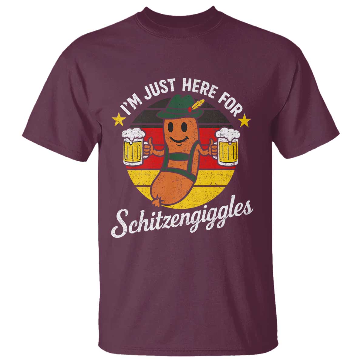 Funny Oktoberfest T Shirt Just Here for Schitzengiggles German Flag - Wonder Print Shop