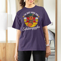 Funny Oktoberfest T Shirt For Women Just Here for Schitzengiggles German Flag - Wonder Print Shop