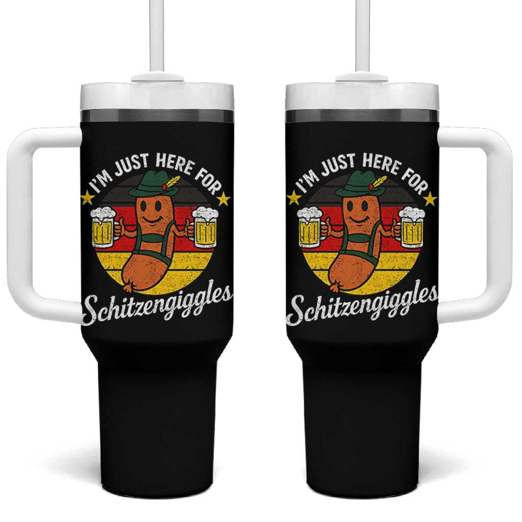 Funny Oktoberfest Tumbler With Handle Just Here for Schitzengiggles German Flag - Wonder Print Shop