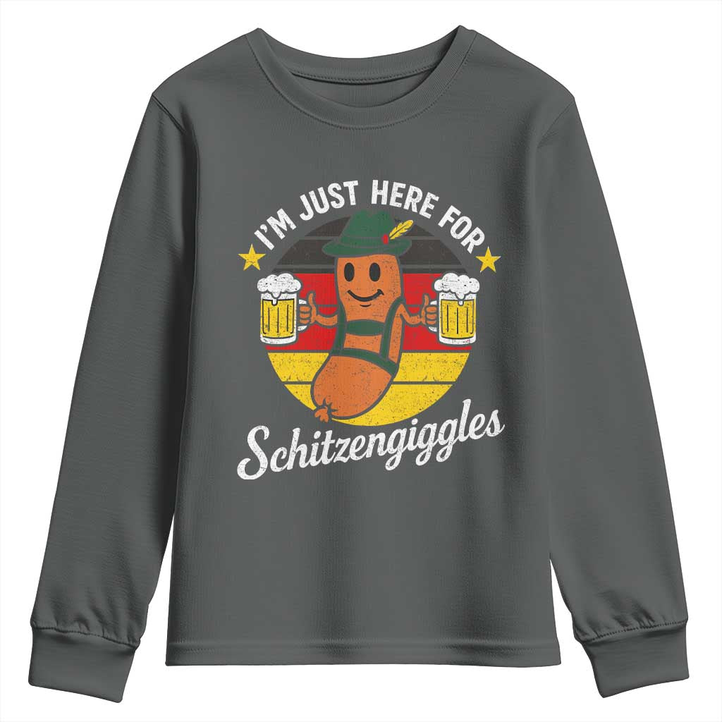 Funny Oktoberfest Youth Sweatshirt Just Here for Schitzengiggles German Flag - Wonder Print Shop