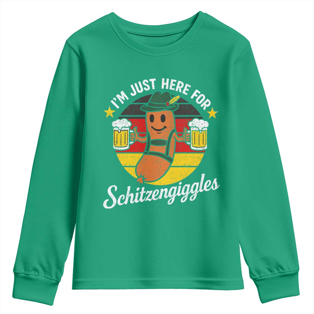 Funny Oktoberfest Youth Sweatshirt Just Here for Schitzengiggles German Flag - Wonder Print Shop
