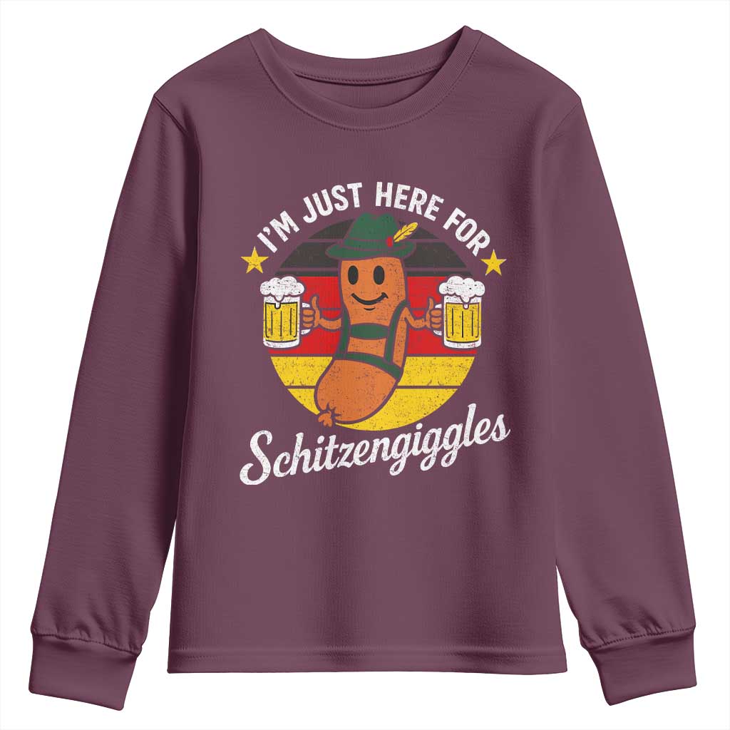 Funny Oktoberfest Youth Sweatshirt Just Here for Schitzengiggles German Flag - Wonder Print Shop