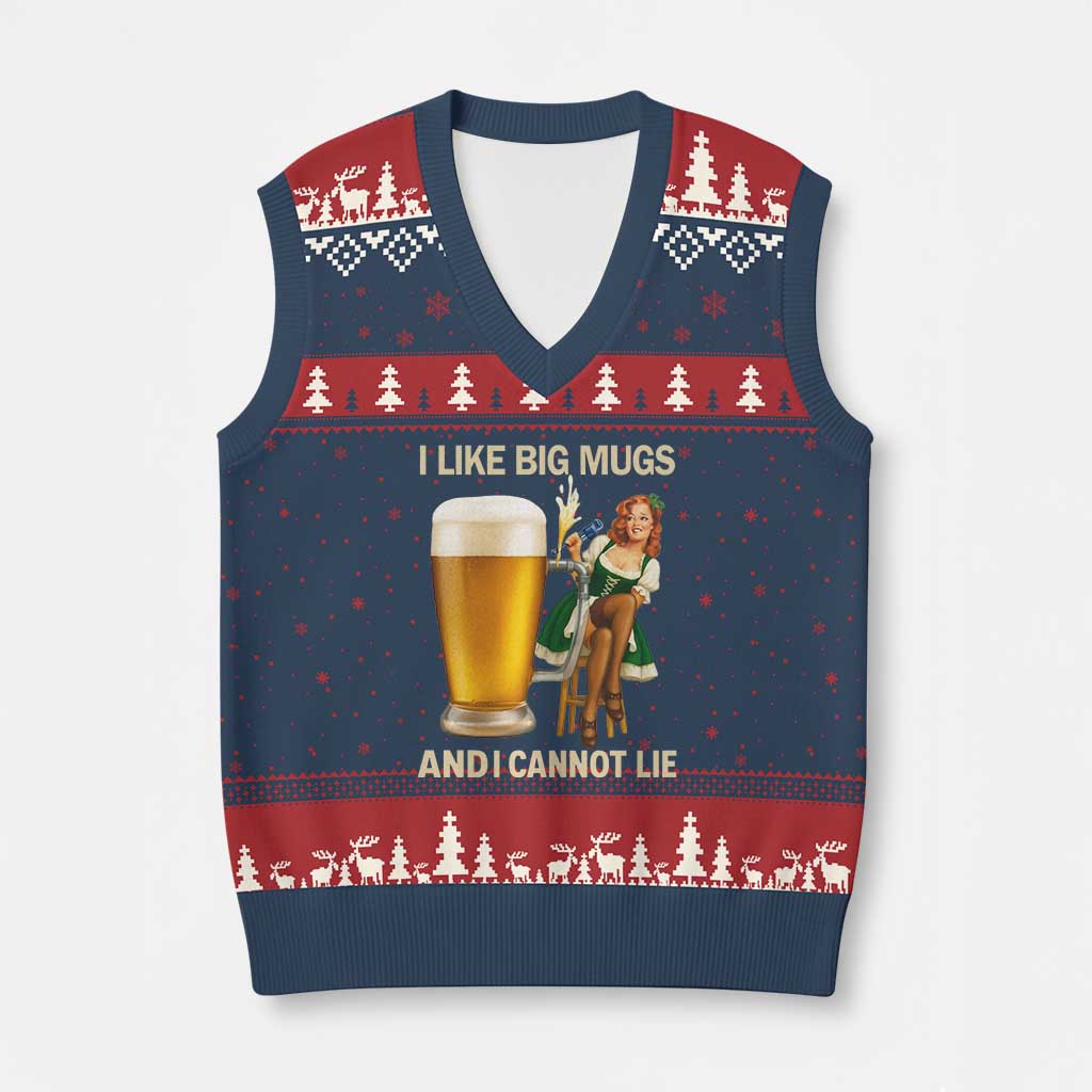 Oktoberfest Beer V-Neck Knit Sweater Vest Funny I Like Big Mugs Pin Up Girl Dirndl - Wonder Print Shop