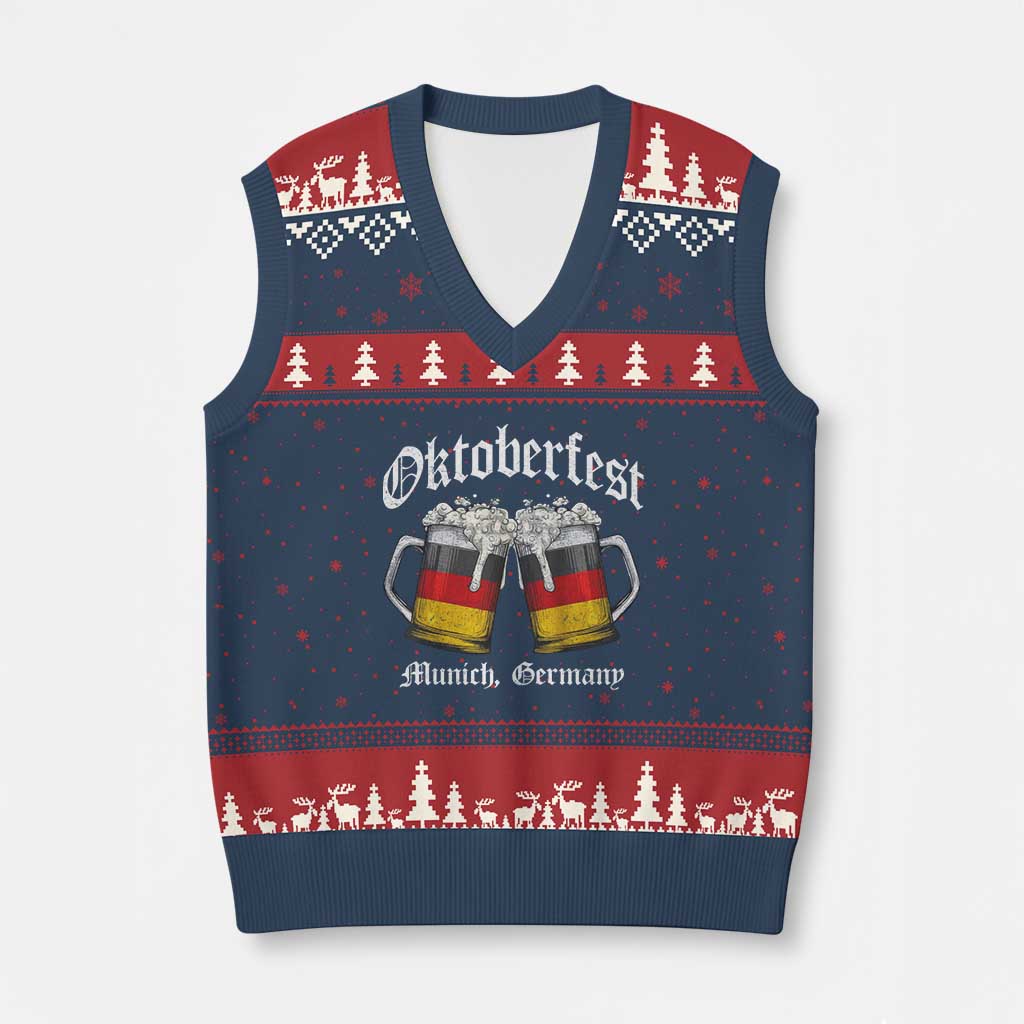 Vintage Oktoberfest Munich V-Neck Knit Sweater Vest Prost Beer Germany Flag Drinking - Wonder Print Shop