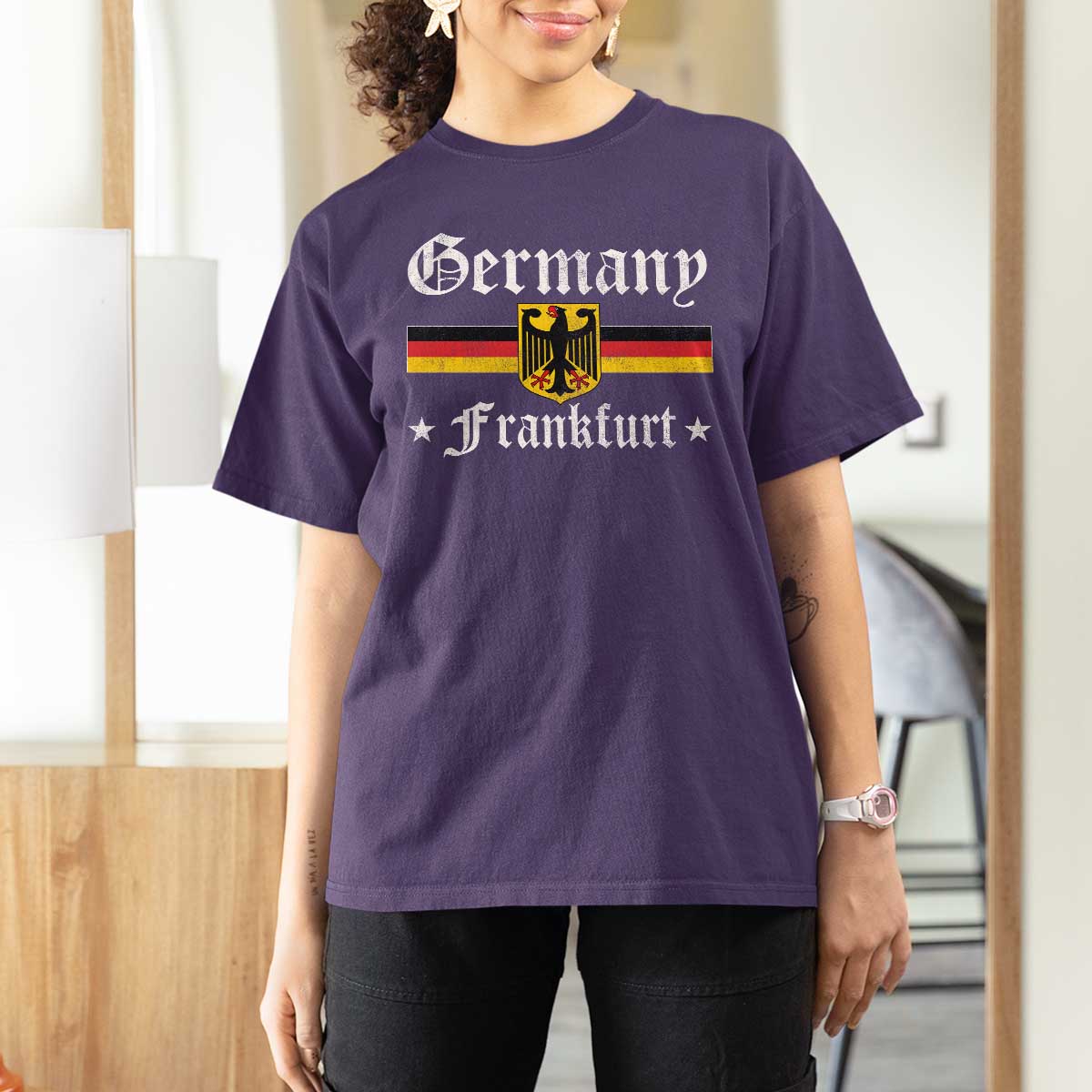Germany Frankfurt T Shirt For Women Retro Vintage German Flag Tourist Souvenir Gift - Wonder Print Shop