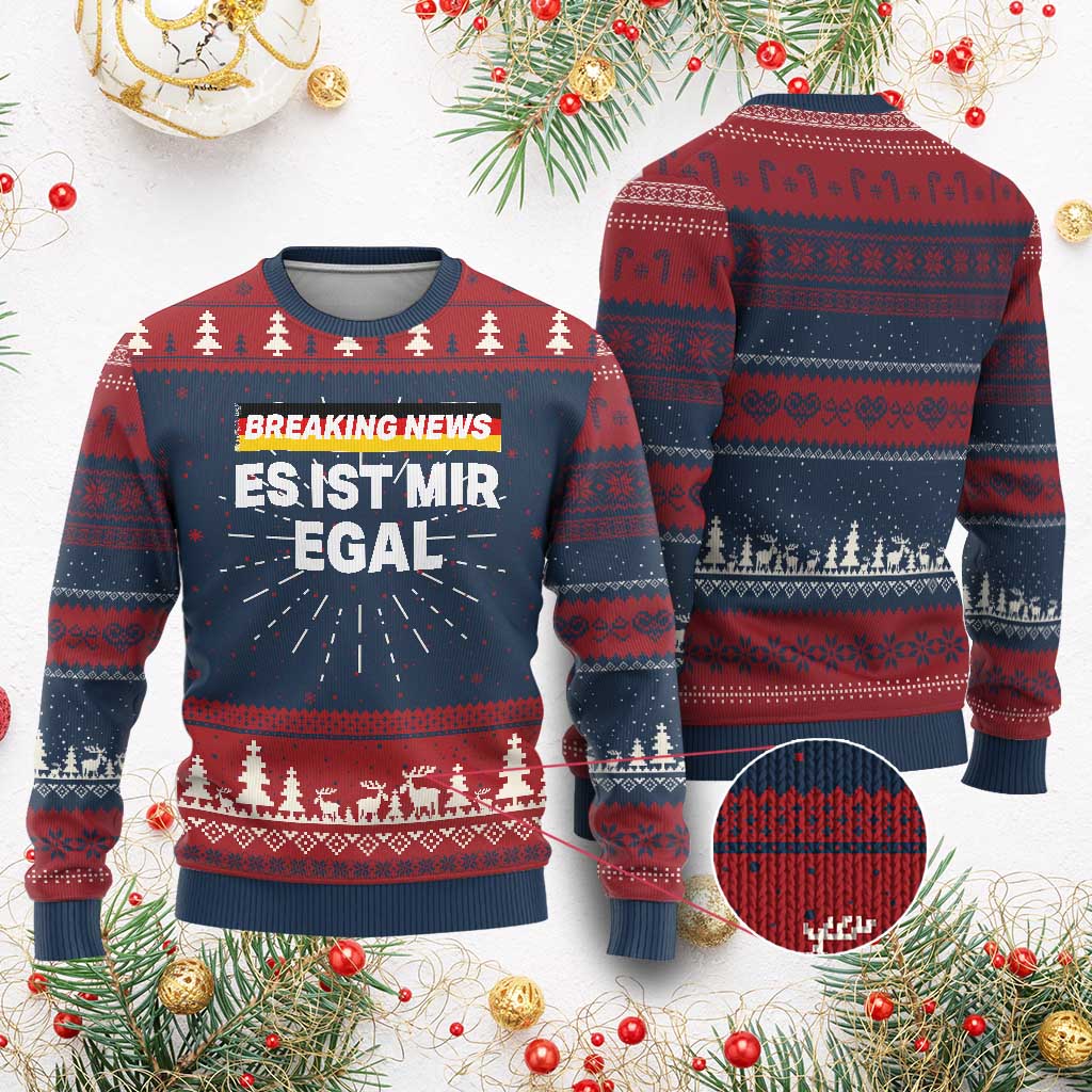 Funny German Saying Knitted Sweatshirt Sarcastic Humor Meme Es Ist Mir Egal Germany Flag - Wonder Print Shop