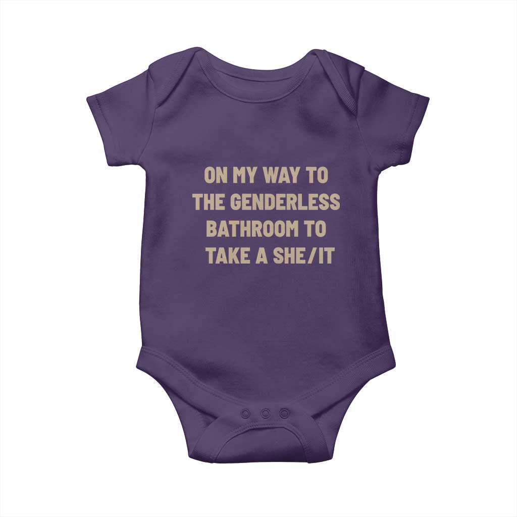 On My Way To The Genderless Bathroom To Take a She/It Baby Onesie