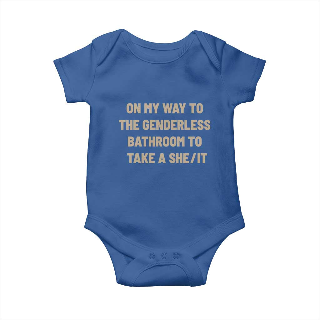 On My Way To The Genderless Bathroom To Take a She/It Baby Onesie