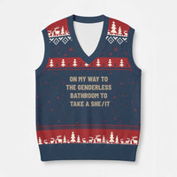 On My Way To The Genderless Bathroom To Take a She/It V-Neck Knit Sweater Vest