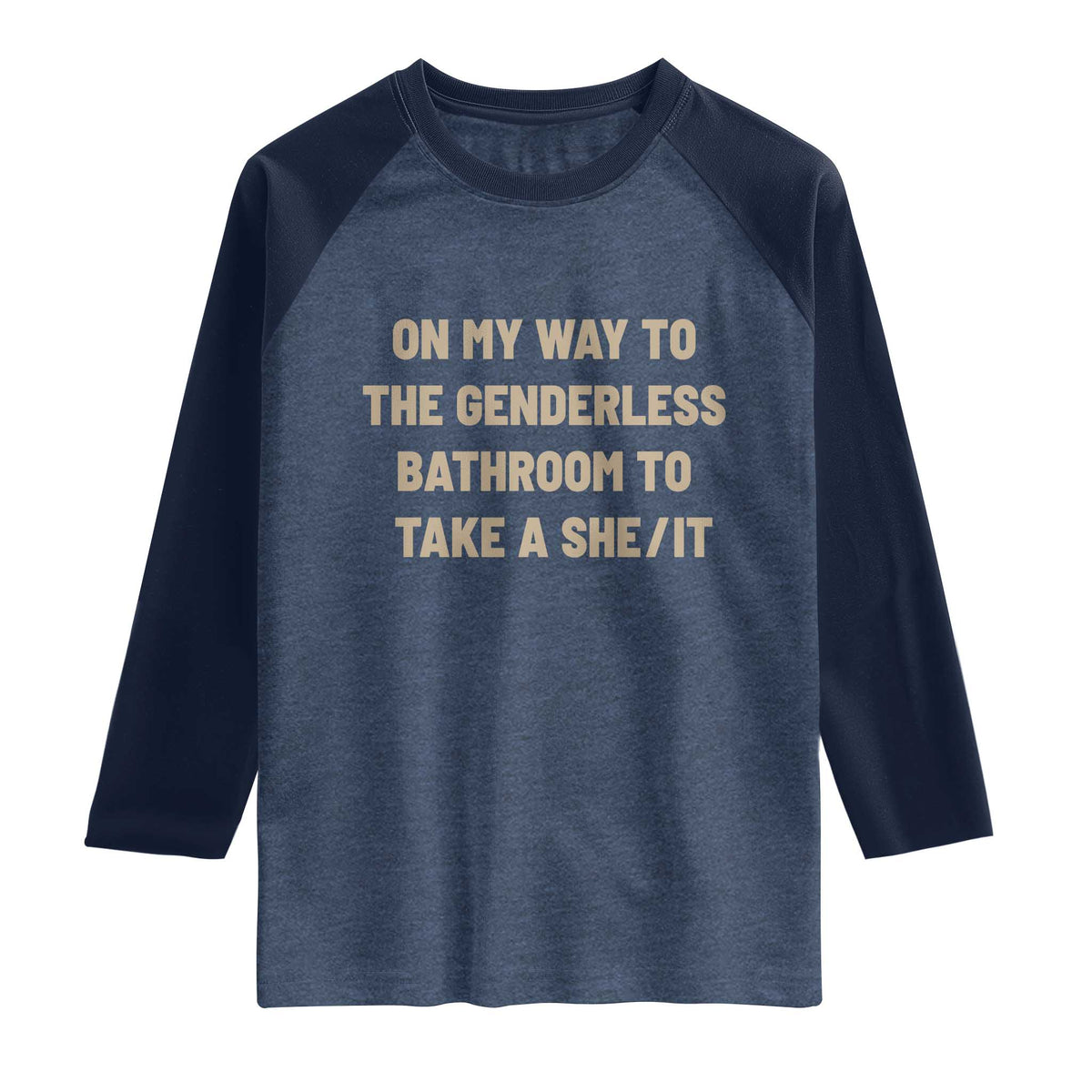 On My Way To The Genderless Bathroom To Take a She/It Raglan Shirt