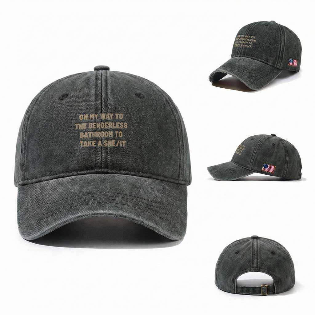 On My Way To The Genderless Bathroom To Take a She/It Washed Cotton Baseball Cap