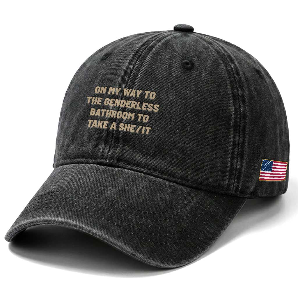 On My Way To The Genderless Bathroom To Take a She/It Washed Cotton Baseball Cap