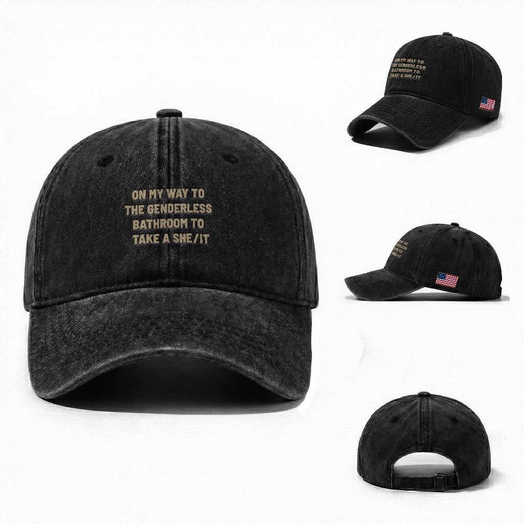 On My Way To The Genderless Bathroom To Take a She/It Washed Cotton Baseball Cap