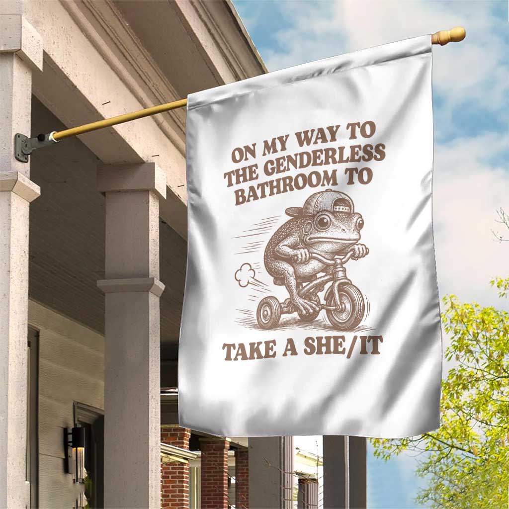 On My Way To The Genderless Bathroom To Take a She/It Garden Flag Funny Frog Graphic