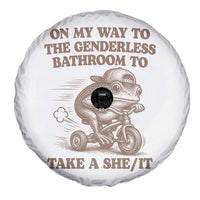 On My Way To The Genderless Bathroom To Take a She/It Spare Tire Cover Funny Frog Graphic