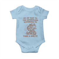 On My Way To The Genderless Bathroom To Take a She/It Baby Onesie Funny Frog Graphic