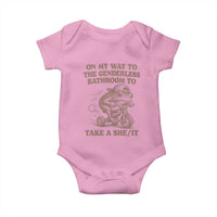 On My Way To The Genderless Bathroom To Take a She/It Baby Onesie Funny Frog Graphic