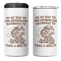 On My Way To The Genderless Bathroom To Take a She/It 4 in 1 Can Cooler Tumbler Funny Frog Graphic