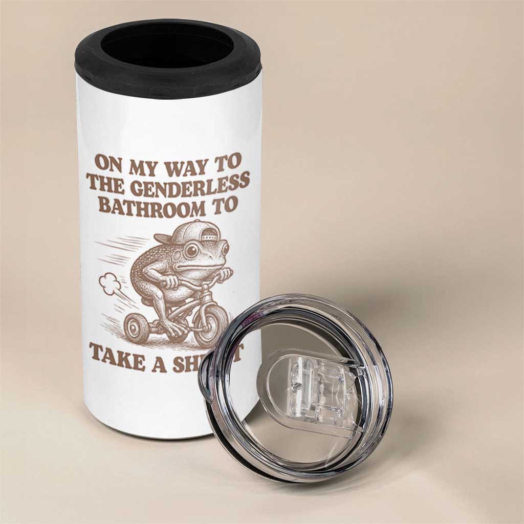 On My Way To The Genderless Bathroom To Take a She/It 4 in 1 Can Cooler Tumbler Funny Frog Graphic