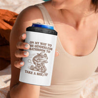 On My Way To The Genderless Bathroom To Take a She/It 4 in 1 Can Cooler Tumbler Funny Frog Graphic