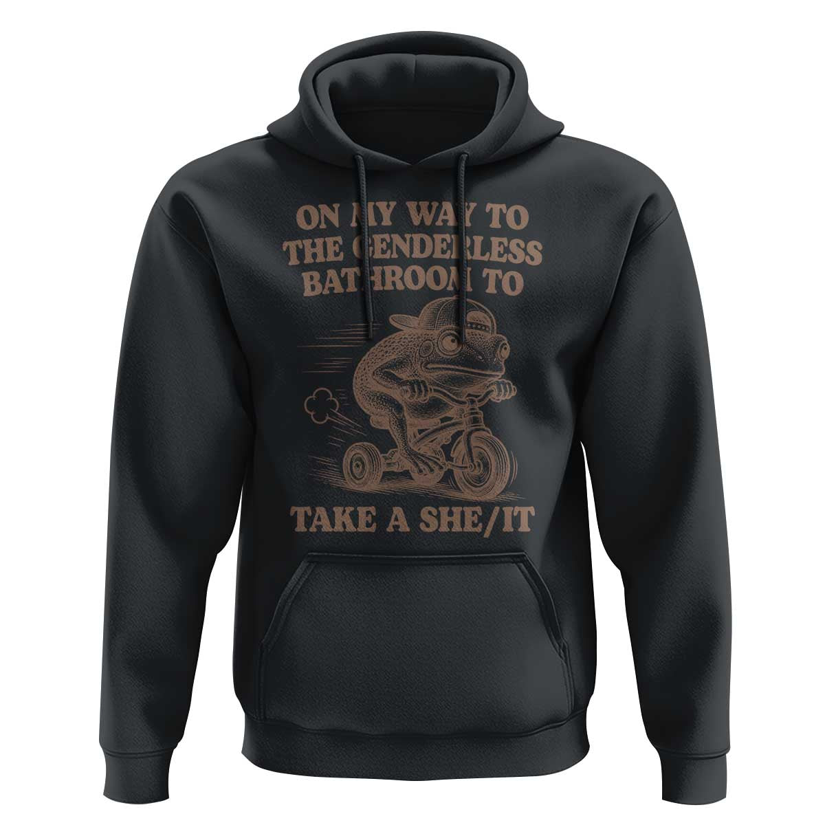 On My Way To The Genderless Bathroom To Take a She/It Hoodie Funny Frog Graphic