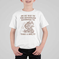 On My Way To The Genderless Bathroom To Take a She/It T Shirt For Kid Funny Frog Graphic