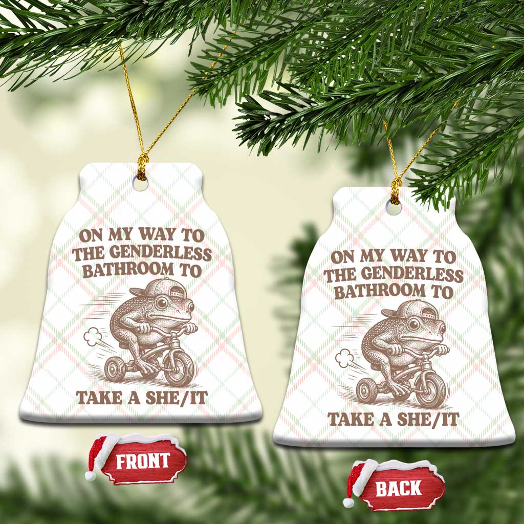 On My Way To The Genderless Bathroom To Take a She/It Ceramic Ornament Funny Frog Graphic