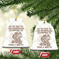 On My Way To The Genderless Bathroom To Take a She/It Ceramic Ornament Funny Frog Graphic