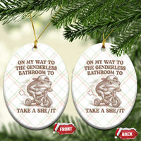 On My Way To The Genderless Bathroom To Take a She/It Ceramic Ornament Funny Frog Graphic