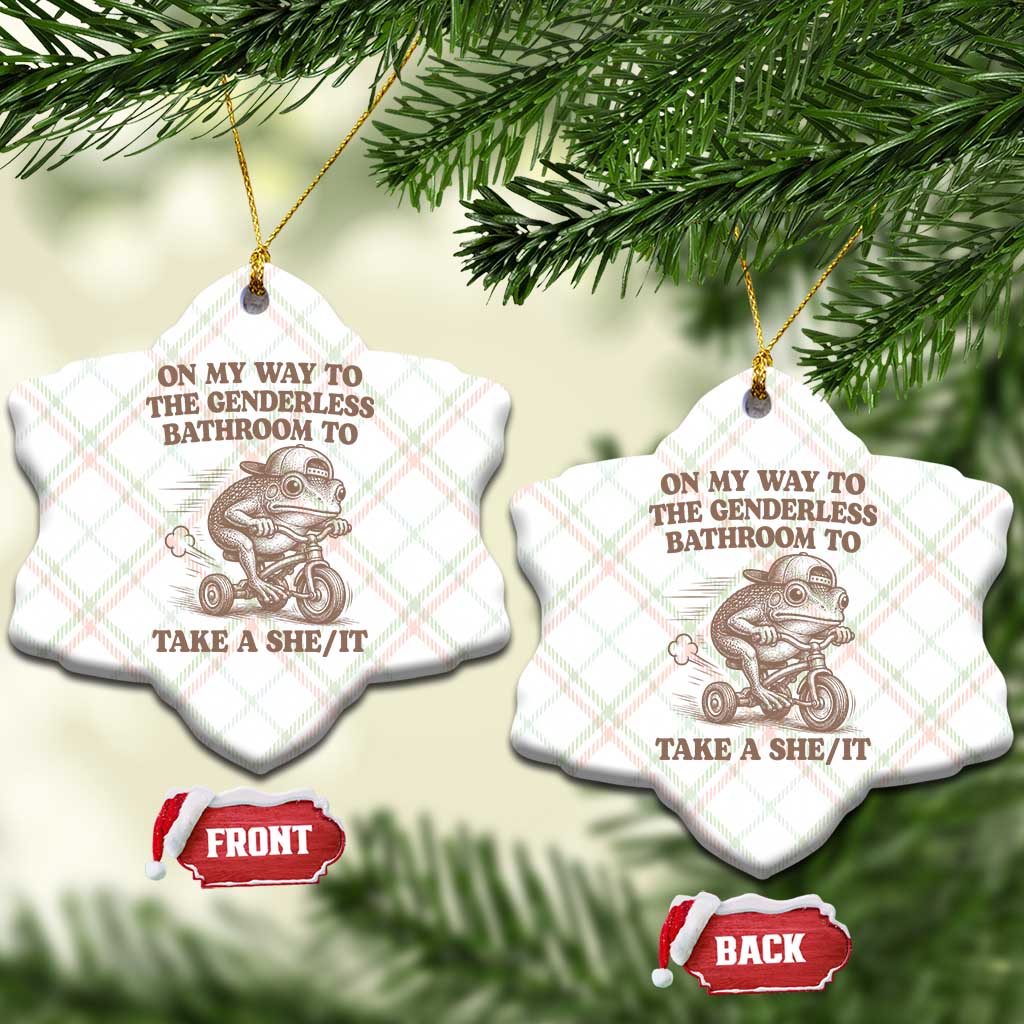 On My Way To The Genderless Bathroom To Take a She/It Ceramic Ornament Funny Frog Graphic