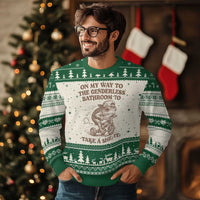 On My Way To The Genderless Bathroom To Take a She/It Ugly Christmas Sweater Funny Frog Graphic
