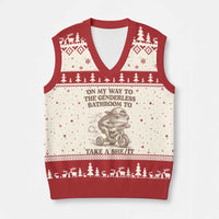 On My Way To The Genderless Bathroom To Take a She/It V-Neck Knit Sweater Vest Funny Frog Graphic