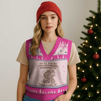 On My Way To The Genderless Bathroom To Take a She/It V-Neck Knit Sweater Vest Funny Frog Graphic
