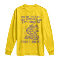 On My Way To The Genderless Bathroom To Take a She/It Long Sleeve Shirt Funny Frog Graphic