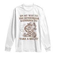 On My Way To The Genderless Bathroom To Take a She/It Long Sleeve Shirt Funny Frog Graphic