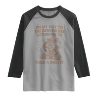 On My Way To The Genderless Bathroom To Take a She/It Raglan Shirt Funny Frog Graphic