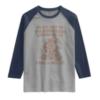 On My Way To The Genderless Bathroom To Take a She/It Raglan Shirt Funny Frog Graphic