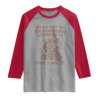 On My Way To The Genderless Bathroom To Take a She/It Raglan Shirt Funny Frog Graphic