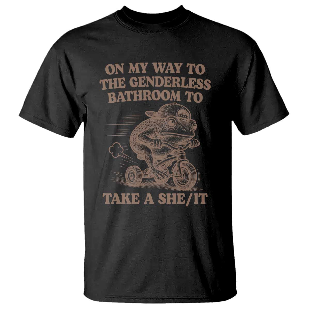 On My Way To The Genderless Bathroom To Take a She/It T Shirt Funny Frog Graphic