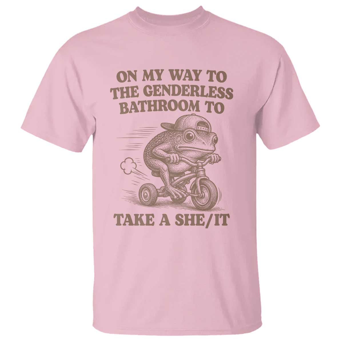 On My Way To The Genderless Bathroom To Take a She/It T Shirt Funny Frog Graphic