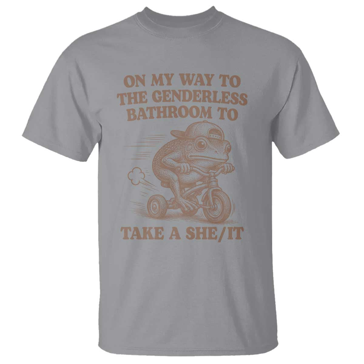 On My Way To The Genderless Bathroom To Take a She/It T Shirt Funny Frog Graphic