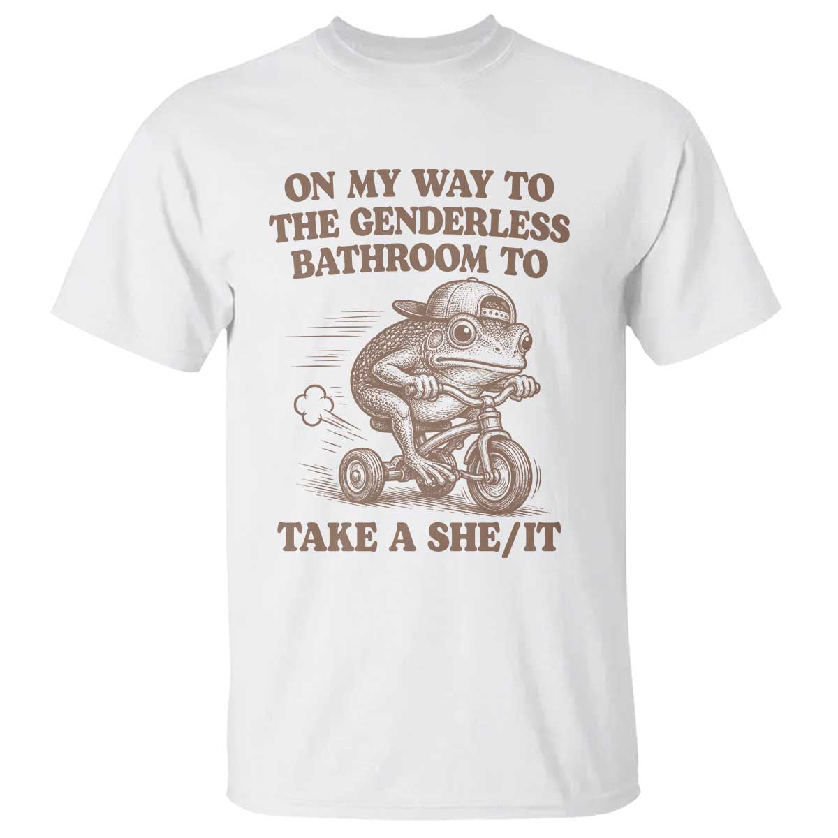 On My Way To The Genderless Bathroom To Take a She/It T Shirt Funny Frog Graphic