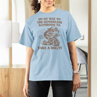 On My Way To The Genderless Bathroom To Take a She/It T Shirt For Women Funny Frog Graphic