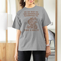 On My Way To The Genderless Bathroom To Take a She/It T Shirt For Women Funny Frog Graphic